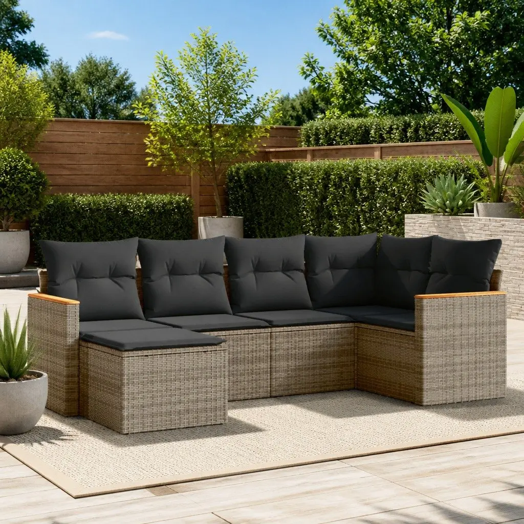 6-Piece Garden Sofa Set with Grey Cushions