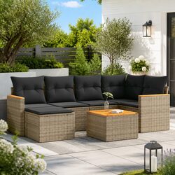 7 Piece Grey Modular Garden Sofa Set with Cushions