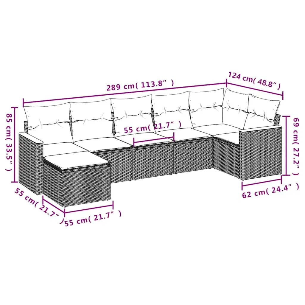 Garden Sofa Set PE Rattan 7 Piece Outdoor Furniture Patio Lounge Black