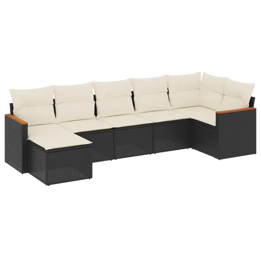 Garden Sofa Set 7 Piece Outdoor Patio Furniture with Cushions Black Rattan
