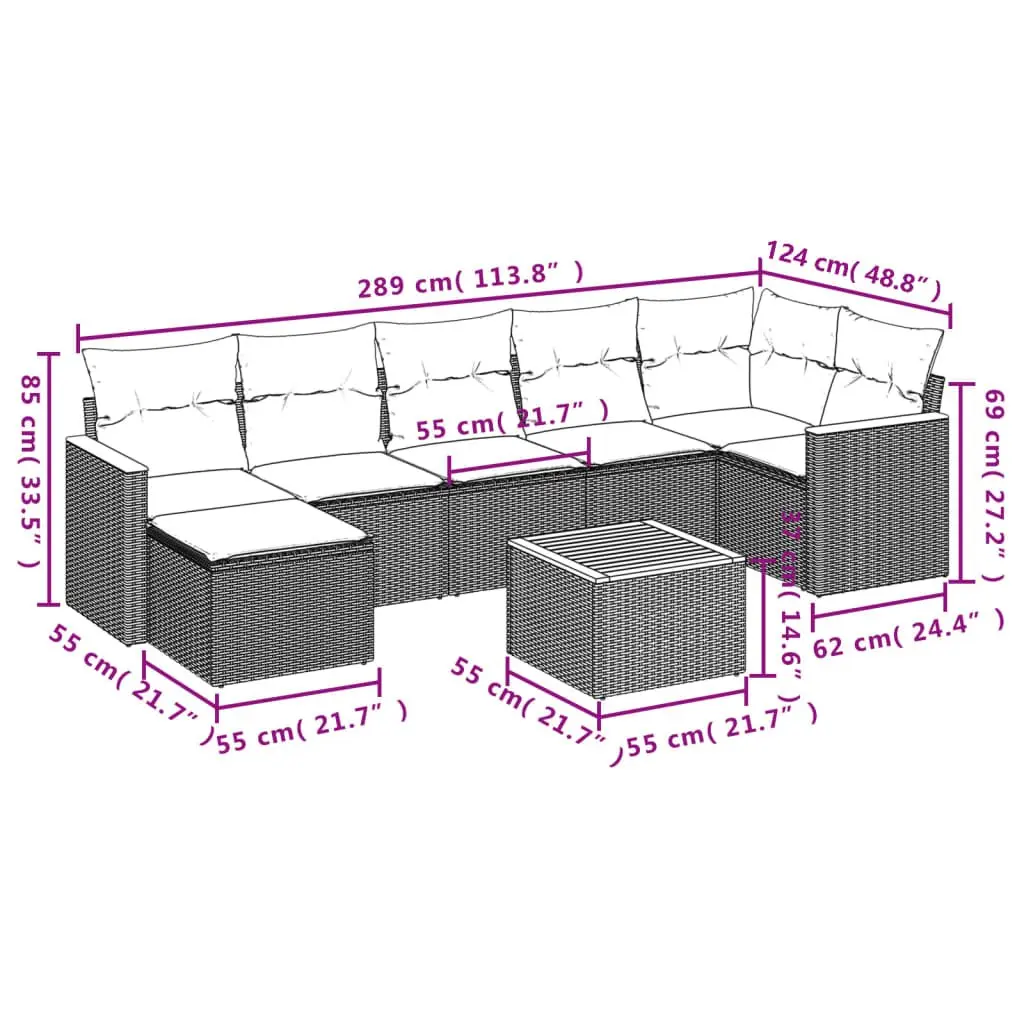 8-Piece Modular Garden Sofa Set in Grey