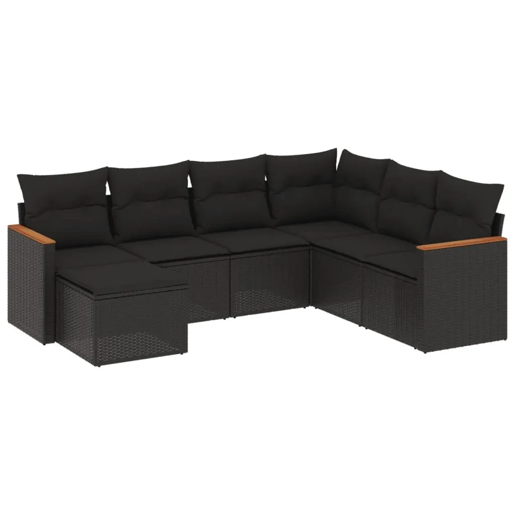 Garden Sofa Set PE Rattan 7 Piece Outdoor Patio Furniture with Cushions Black