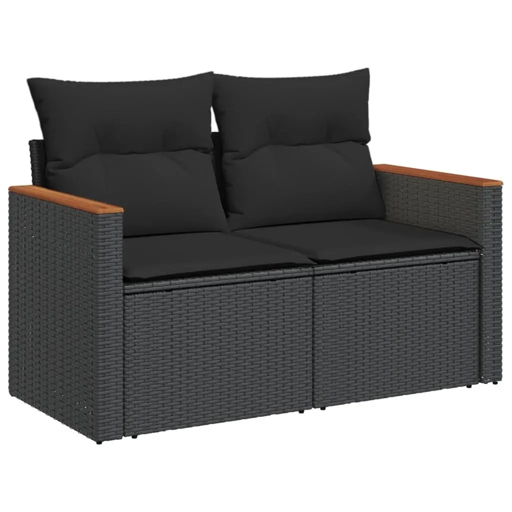 Garden Sofa Set PE Rattan 7 Piece Outdoor Patio Furniture with Cushions Black