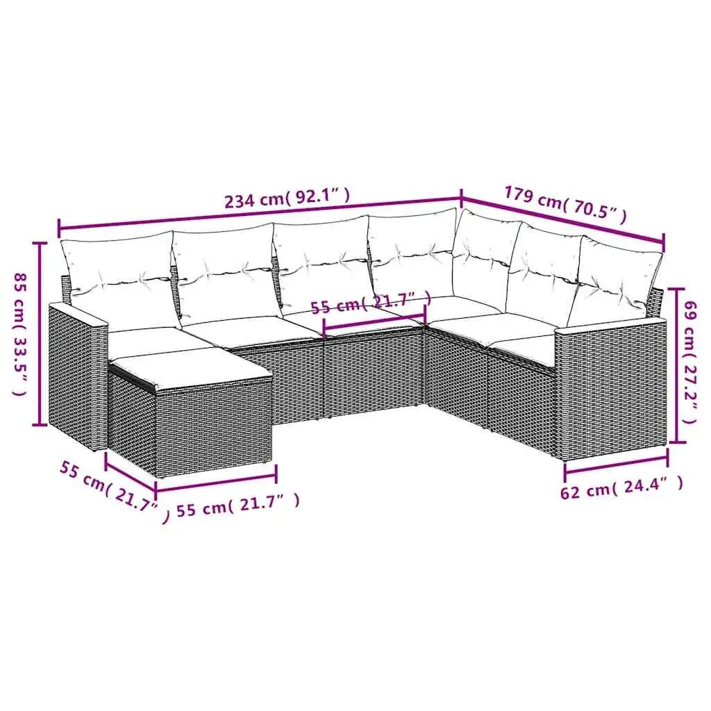 Garden Sofa Set PE Rattan 7 Piece Outdoor Patio Furniture with Cushions Black