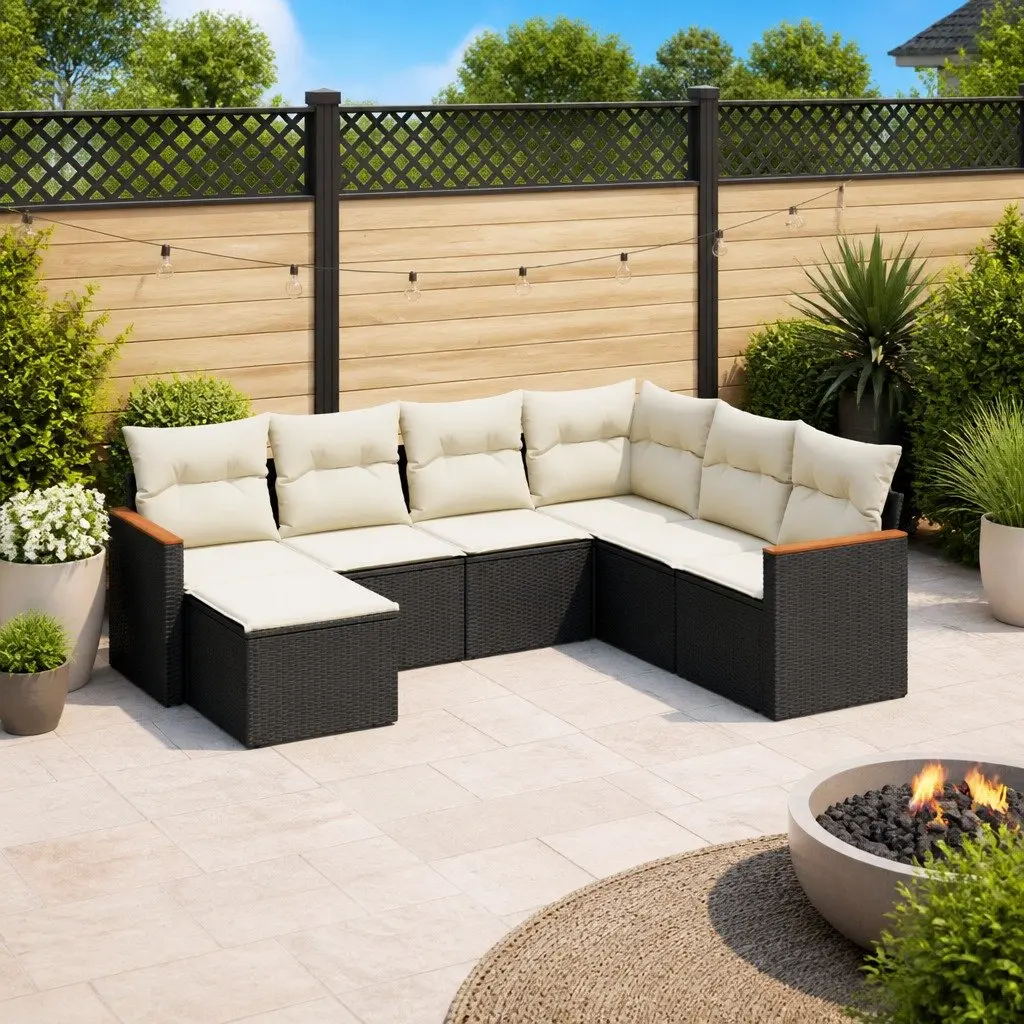 Black 7-Piece Modular Outdoor Sofa Set for Patio