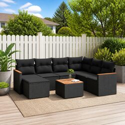 Premium Black Poly Rattan 8 Piece Garden Sofa Set