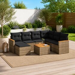 Premium 8-Piece Grey Poly Rattan Garden Sofa Set