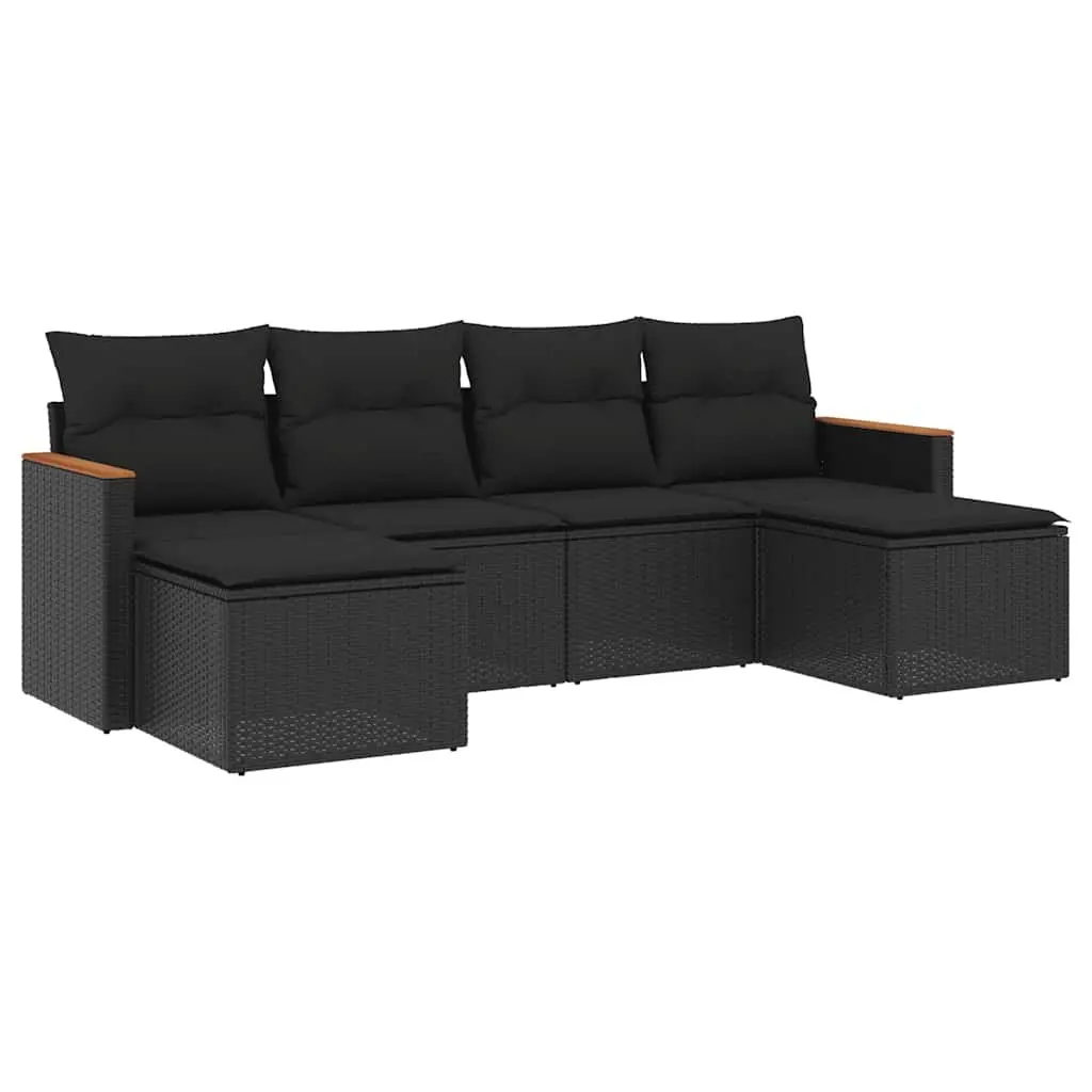Garden Sofa Set PE Rattan 6 Piece Modular Outdoor Furniture Black Cushions