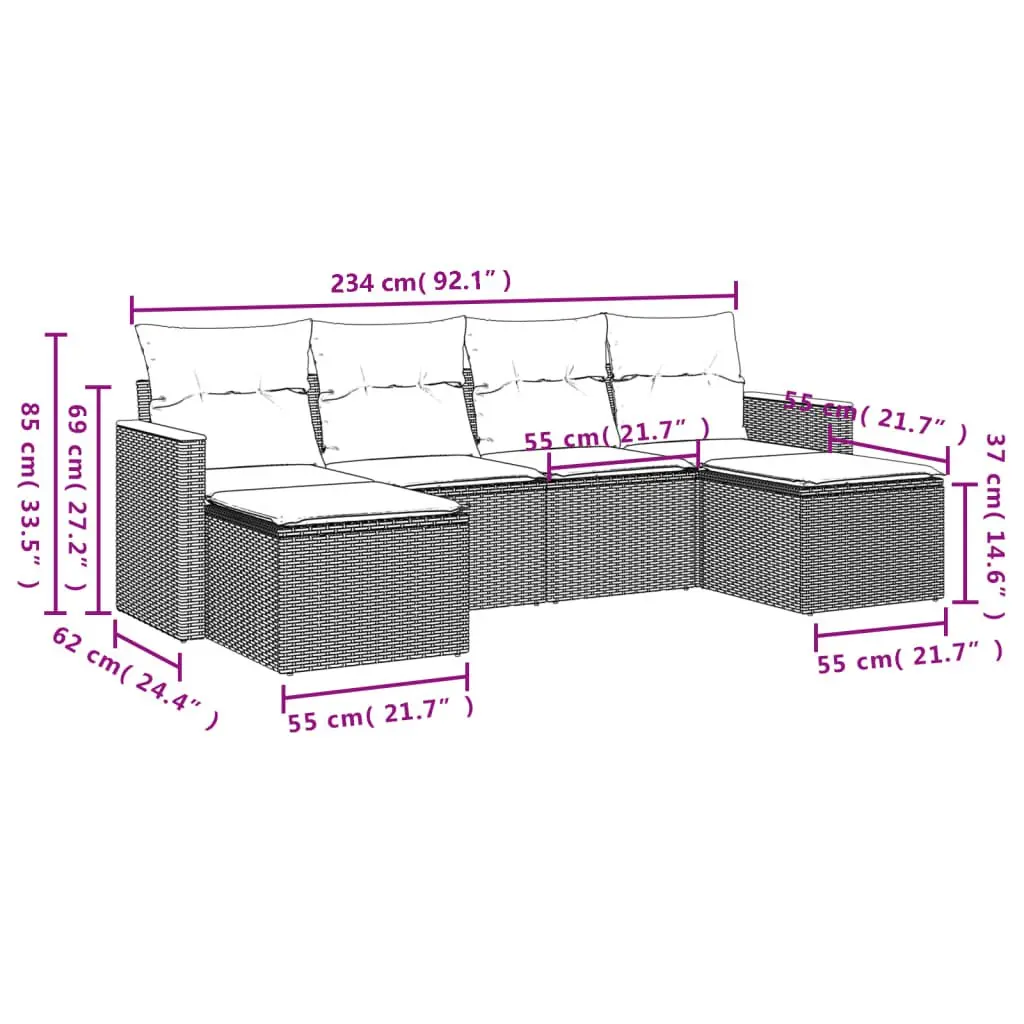 Grey 6 Piece Outdoor Modular Rattan Sofa Set
