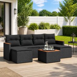Black 7 Piece Modular Garden Sofa Set with Cushions