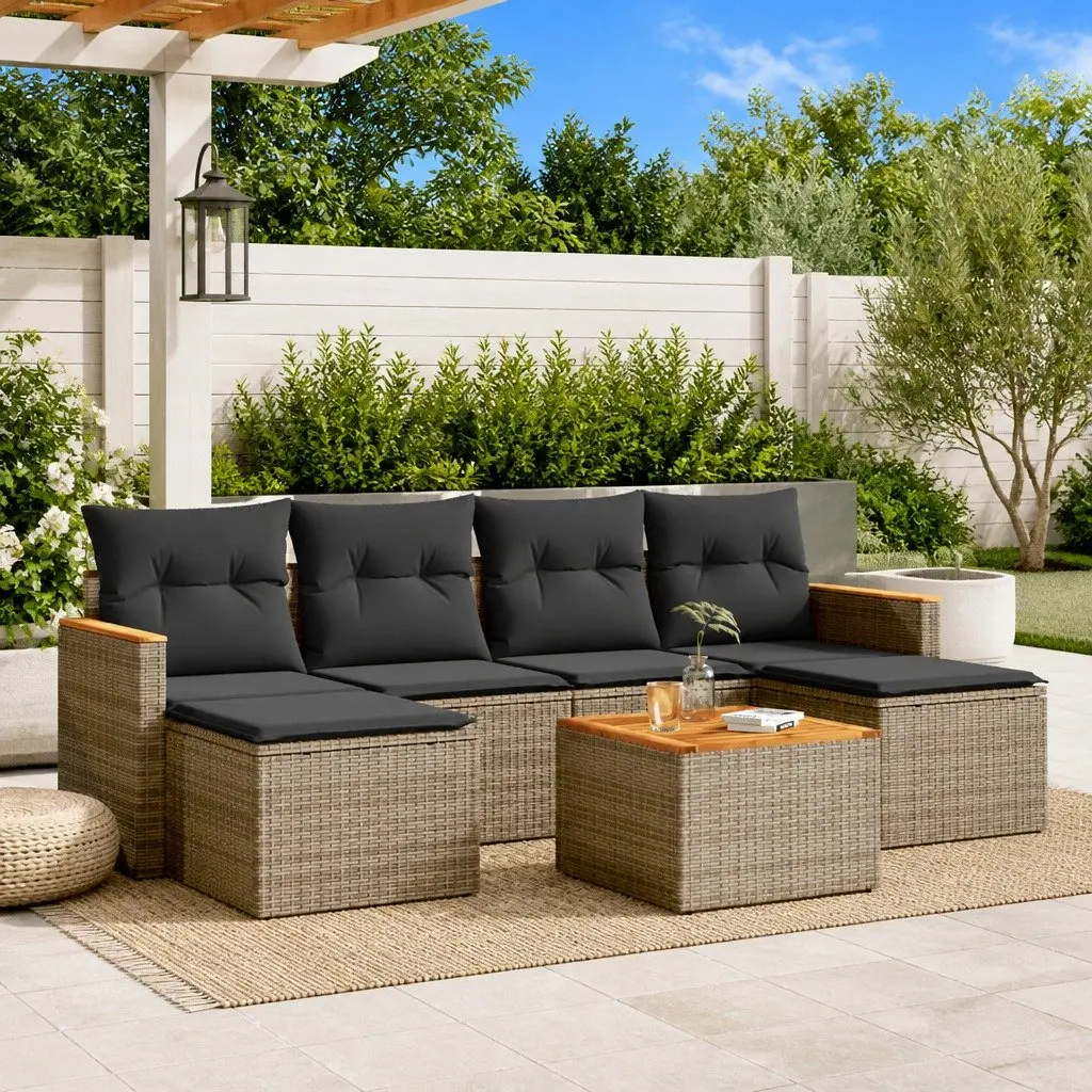 Garden Sofa Set PE Rattan 7 Piece Outdoor Furniture Patio Grey