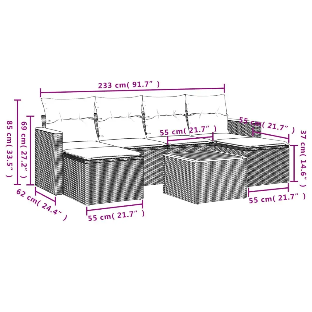 Garden Sofa Set PE Rattan 7 Piece Outdoor Furniture Patio Grey