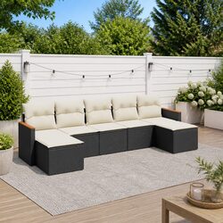 7-Piece Black Garden Sofa Set with Cushions