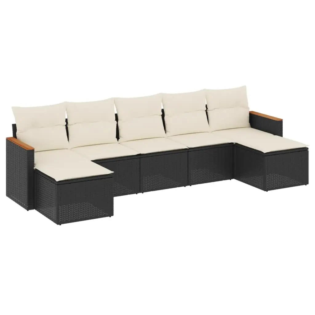 7-Piece Black Garden Sofa Set with Cushions