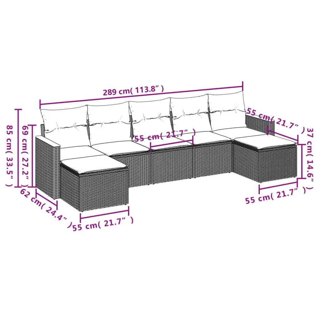 7-Piece Black Garden Sofa Set with Cushions
