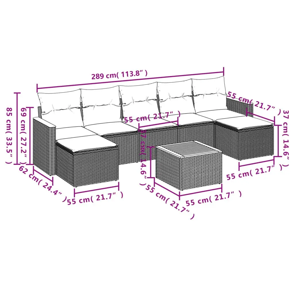 8-Piece Modular Garden Sofa Set in Grey