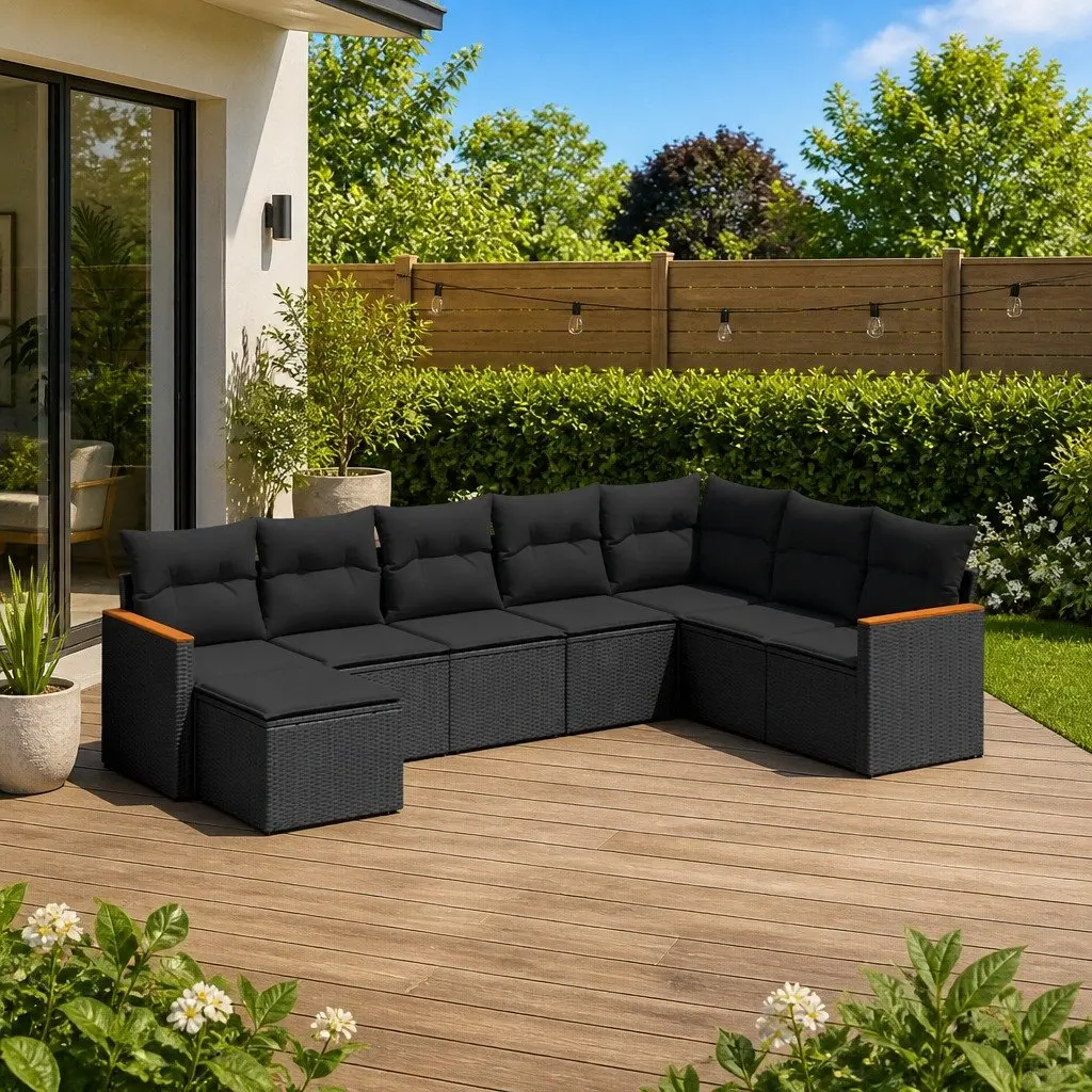 Garden Sofa Set PE Rattan 8 Piece Modular Outdoor Furniture Black