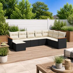 8 Piece Modular Black Outdoor Patio Sofa Set with Cushions
