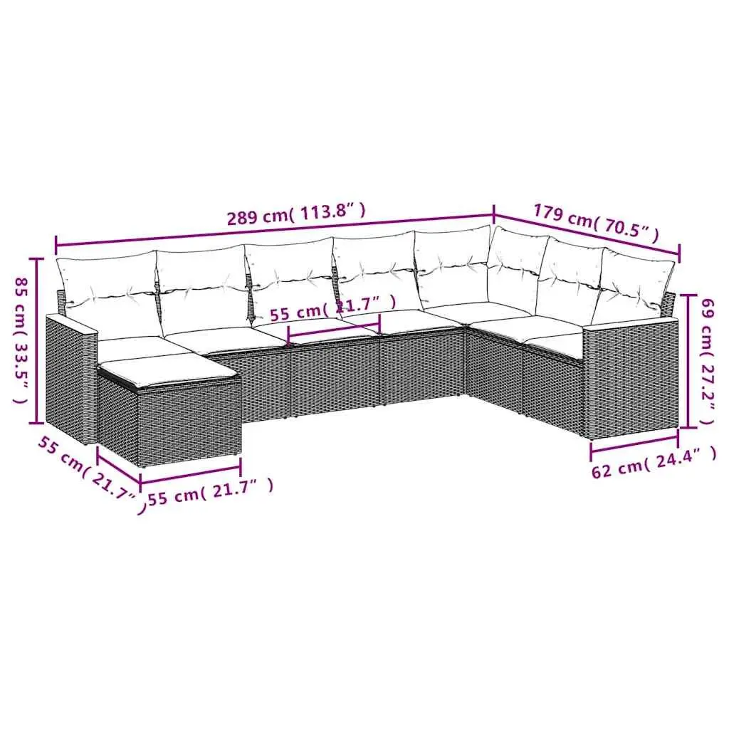 Garden Sofa Set PE Rattan 8 Piece Outdoor Patio Furniture Black