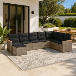 8-Piece Modular Garden Sofa Set with Grey Cushions
