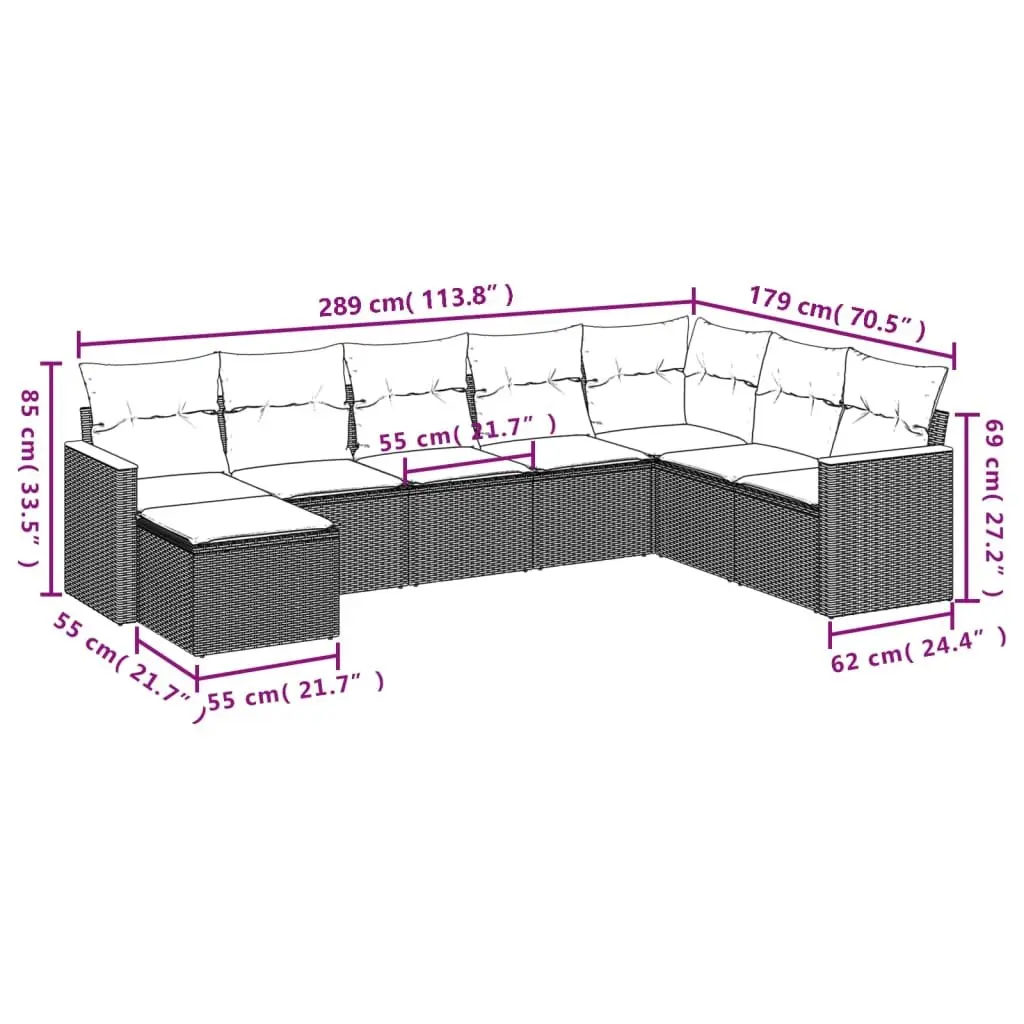 8-Piece Modular Garden Sofa Set with Grey Cushions