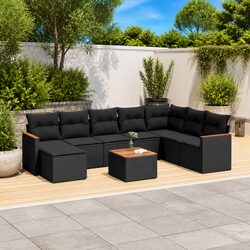Durable 9 Piece Modular Garden Sofa Set in Black