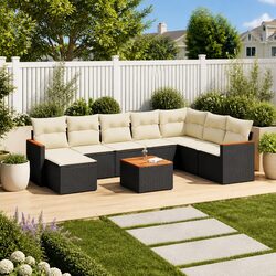 9-Piece Modular Garden Sofa Set with Cushions - Black