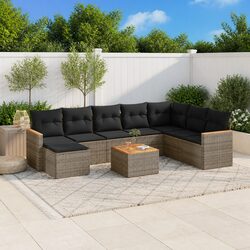 Sturdy 9 Piece Grey Garden Sofa Set with Cushions