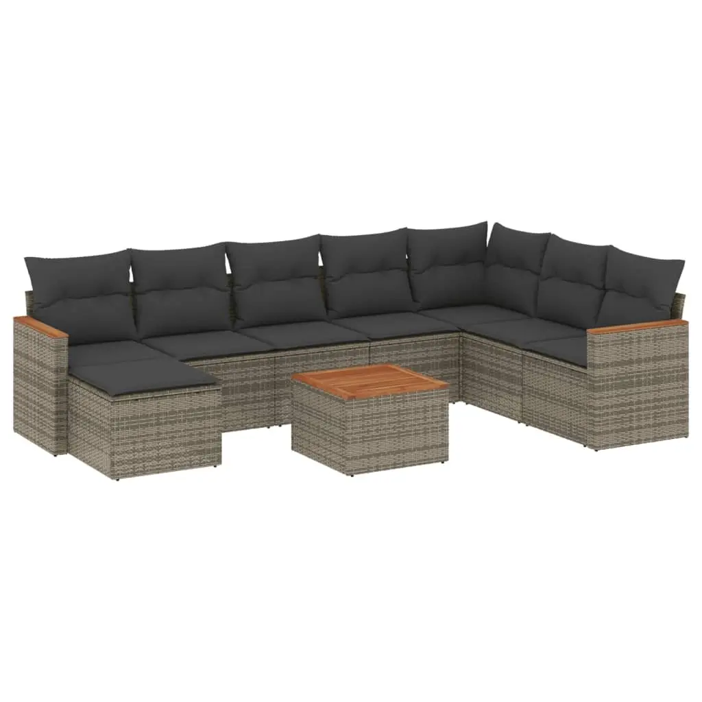 9 Piece Grey Garden Sofa Set with Cushions