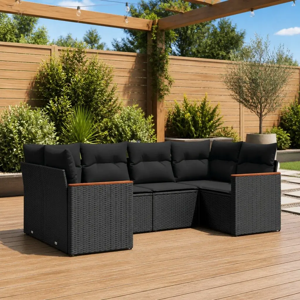 Garden Sofa Set PE Rattan Powder-Coated Steel 6 Piece Black