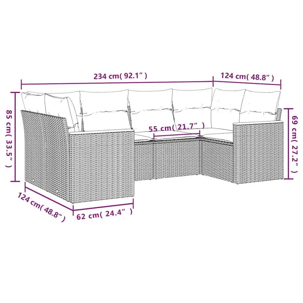 Garden Sofa Set PE Rattan Powder-Coated Steel 6 Piece Black