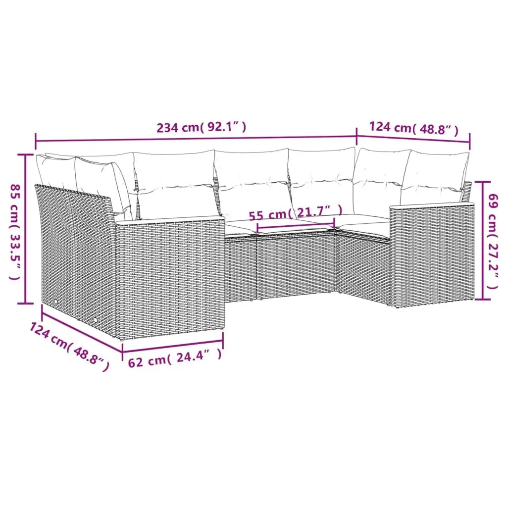 Garden Sofa Set PE Rattan 6 Piece Outdoor Furniture Patio Seating Black