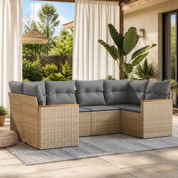 High-Quality 6 Piece Garden Sofa Set with Beige Cushions