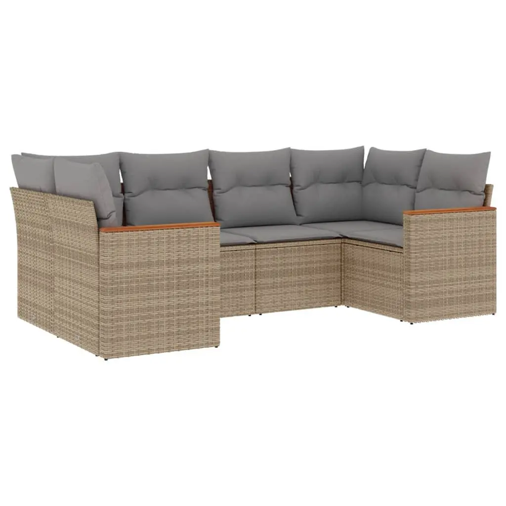 Garden Sofa Set PE Rattan 6 Piece Outdoor Furniture Patio Beige Cushions Modular