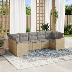 Durable 7 Piece Beige Outdoor Garden Sofa Set with Cushions