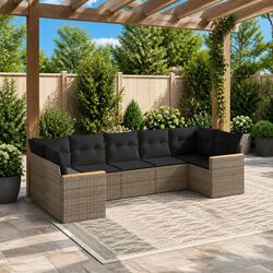 Durable 7-Piece Outdoor Garden Sofa Set in Grey Rattan