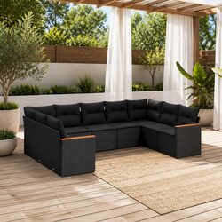 9-Piece Black Modular Garden Sofa Set for Outdoor Spaces