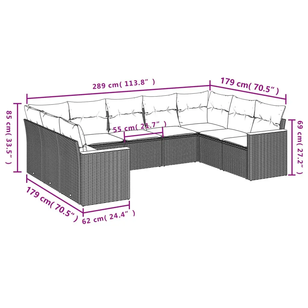 Garden Sofa Set PE Rattan Powder-coated Steel 9 Piece Outdoor Furniture Black