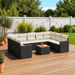 Modular 10 Piece Black Patio Sofa Set with Durable Design