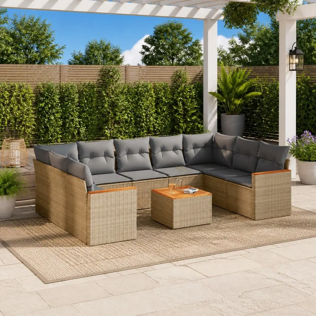 Beige 10 Piece Garden Sofa Set with Durable Build