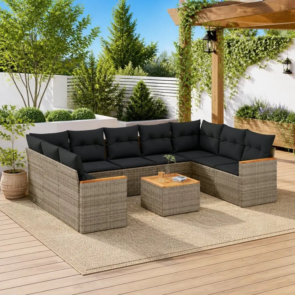 10-Piece Garden Sofa Set in Grey Poly Rattan