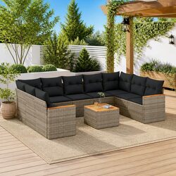 Premium 10-Piece Garden Sofa Set in Grey Poly Rattan