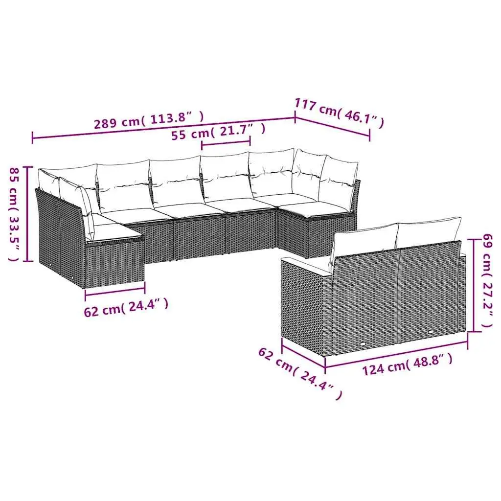 9 Piece Garden Sofa Set with Cushions