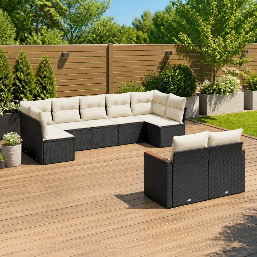 9-Piece Modular Black Poly Rattan Garden Sofa Set