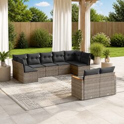 Durable 9-Piece Grey Outdoor Garden Sofa Set with Cushions