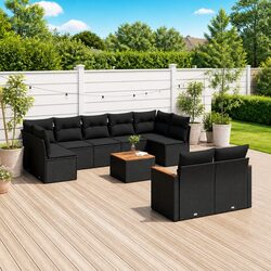10 Piece Modular Black Rattan Garden Sofa Set