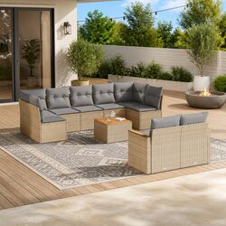 Beige 10 Piece Modular Garden Sofa Set for Outdoor Spaces