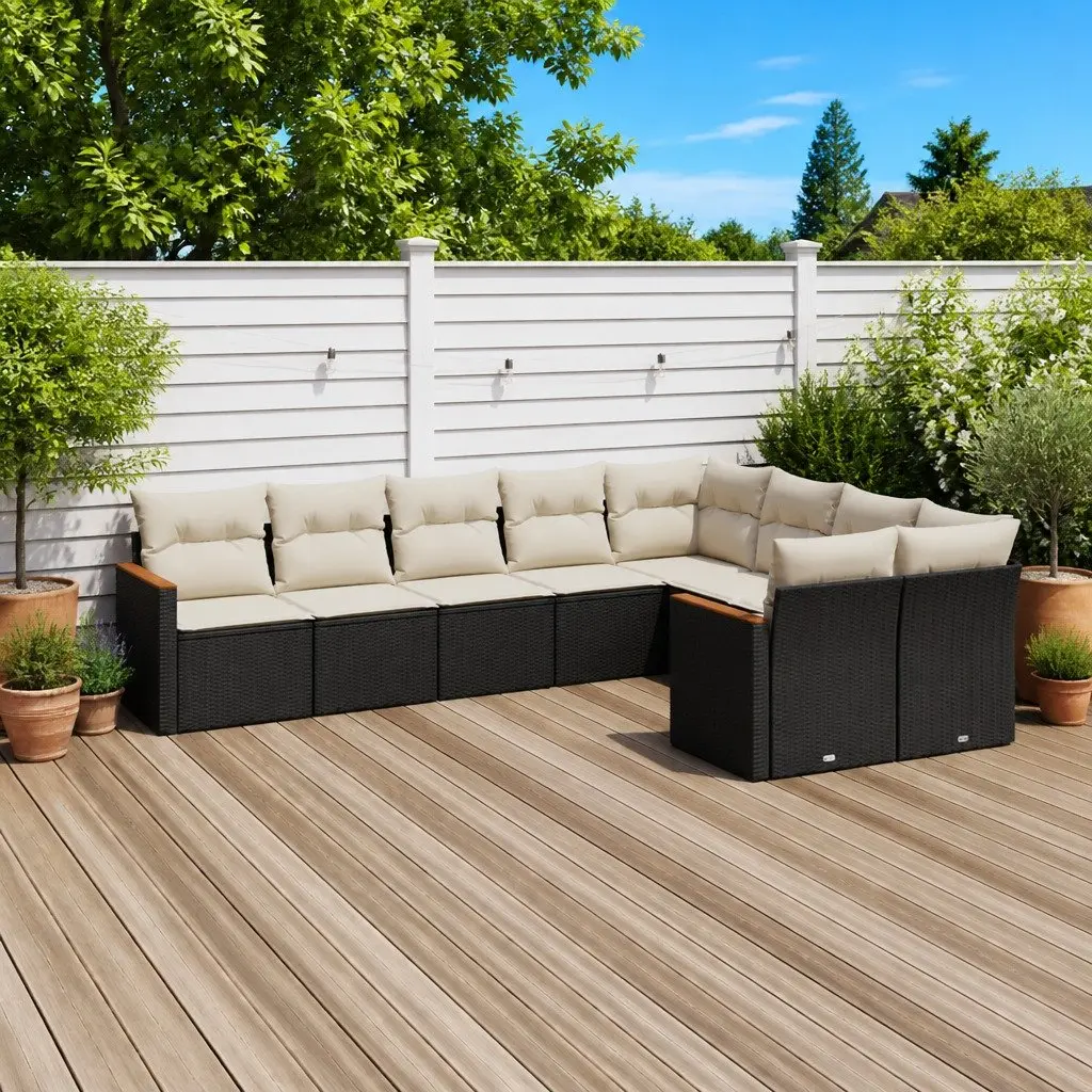 Modular Black 9-Piece Garden Sofa Set with Cushions