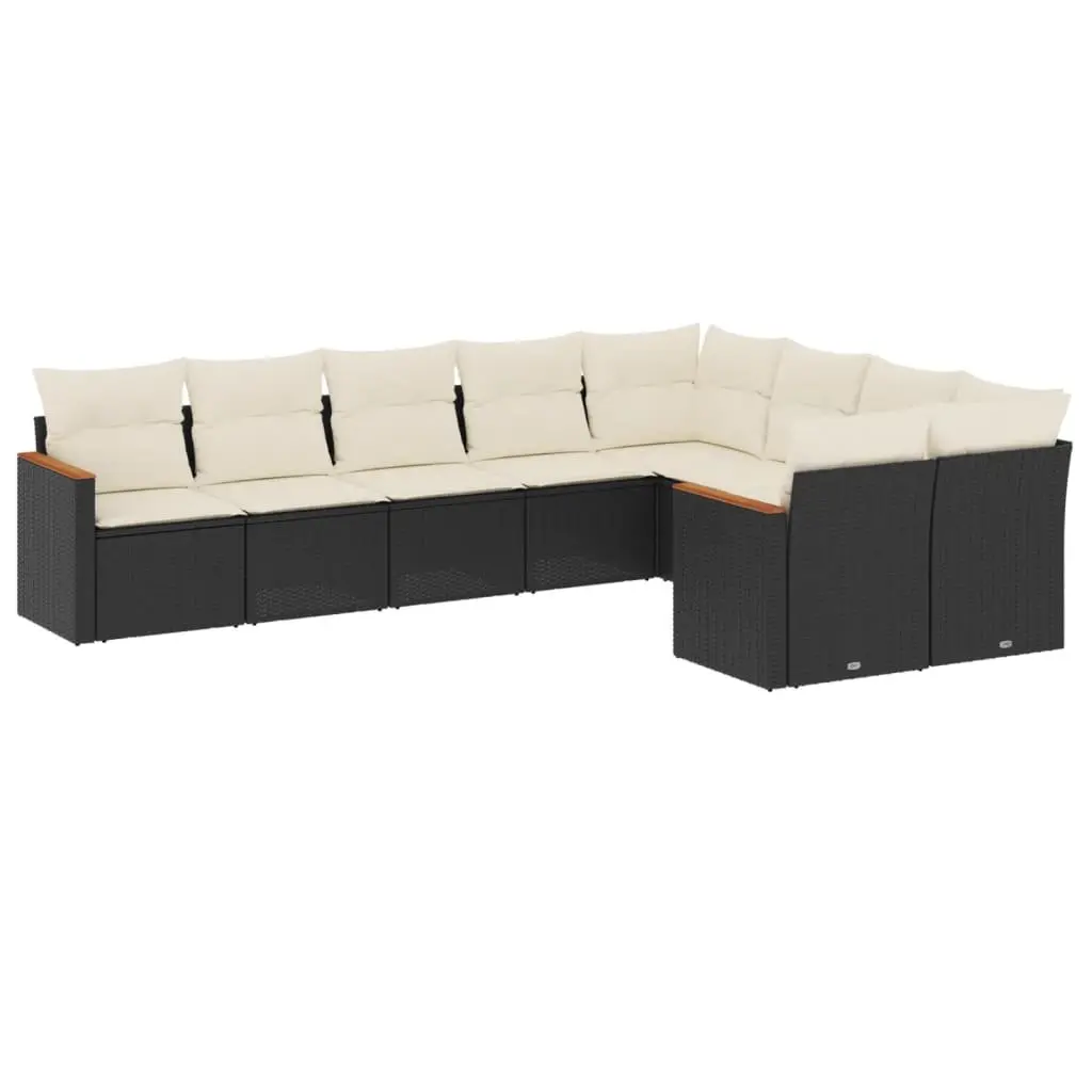 Modular Black 9-Piece Garden Sofa Set with Cushions