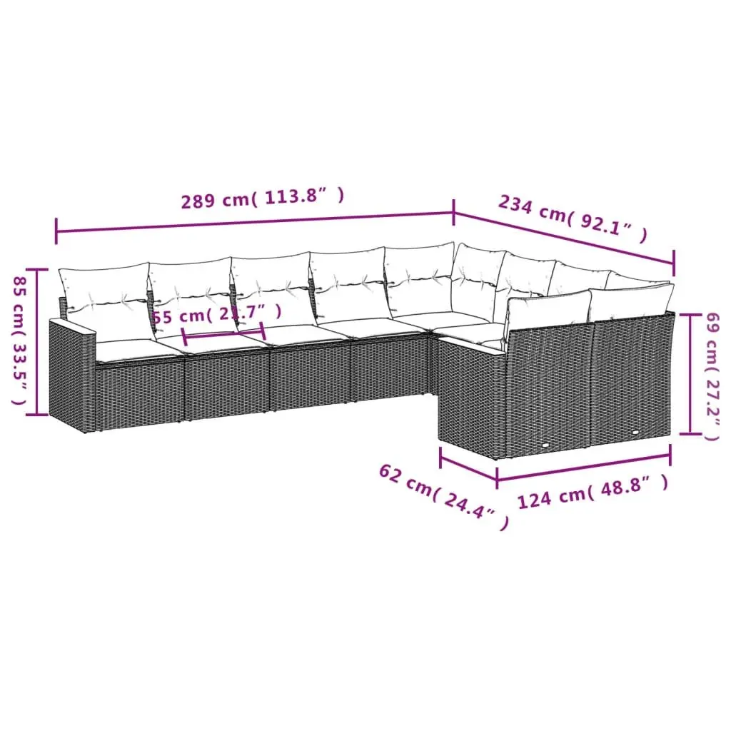 Modular Black 9-Piece Garden Sofa Set with Cushions